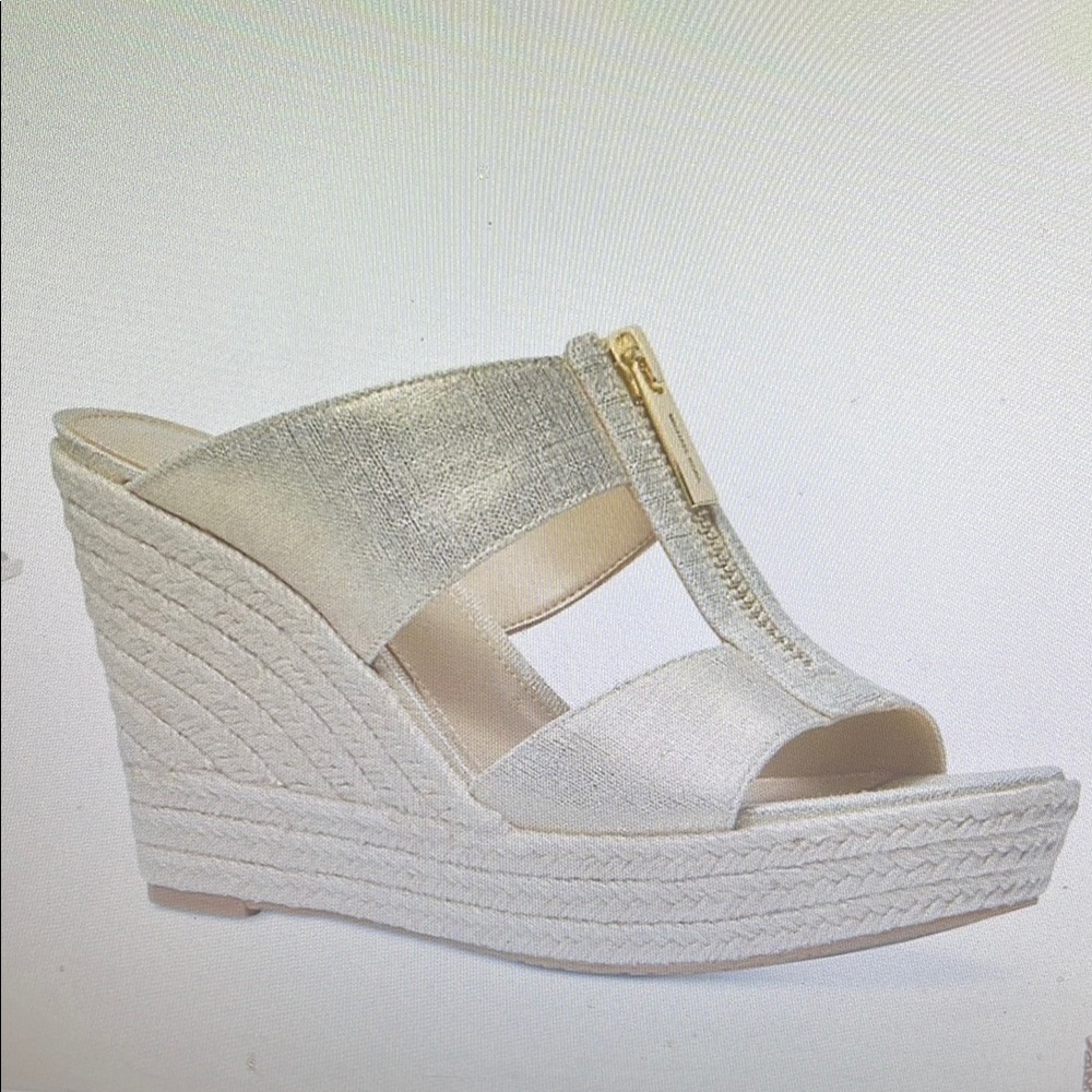 MICHAEL Michael Kors White Wedge Espadrilles with T-Strap